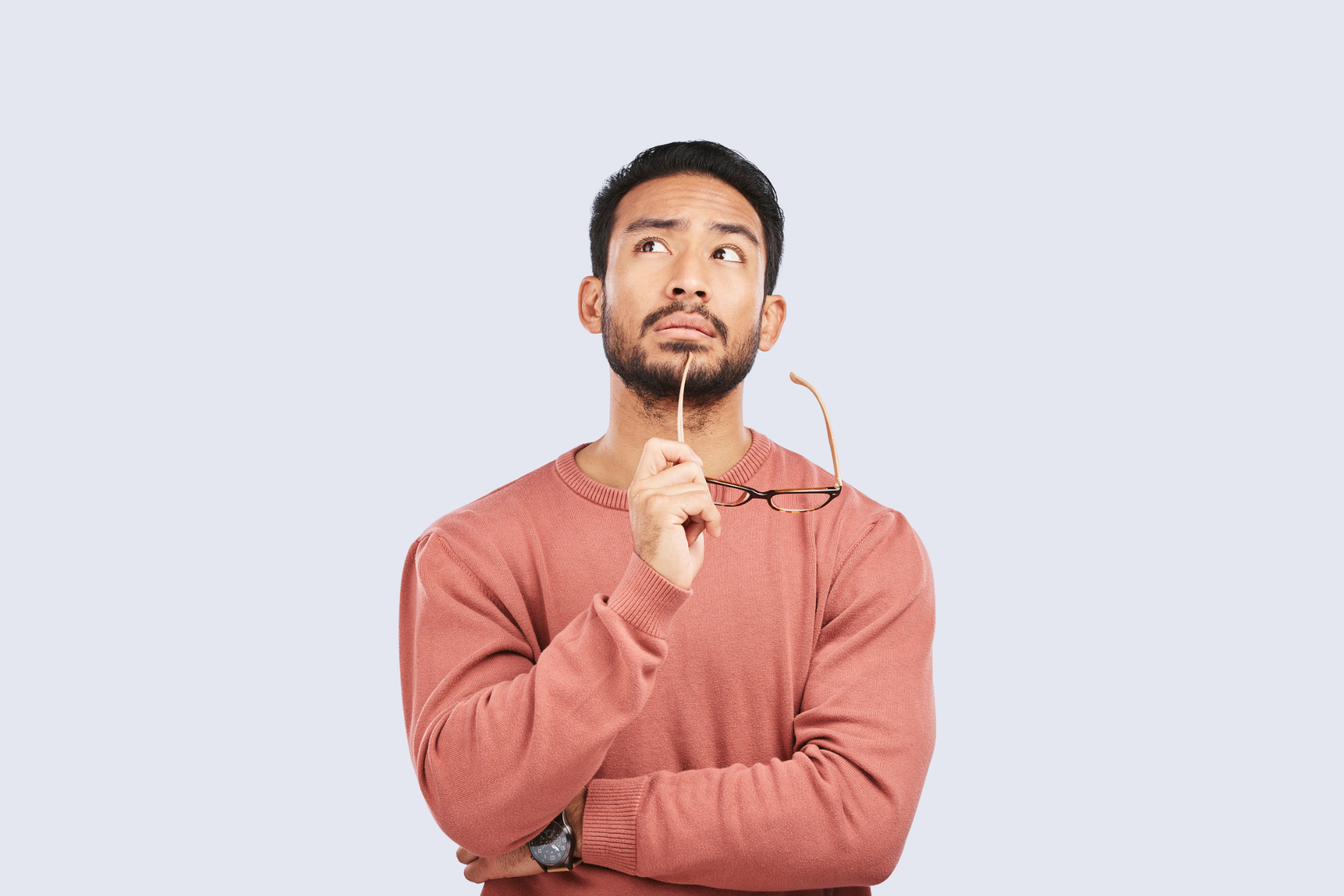 a confused man thinking